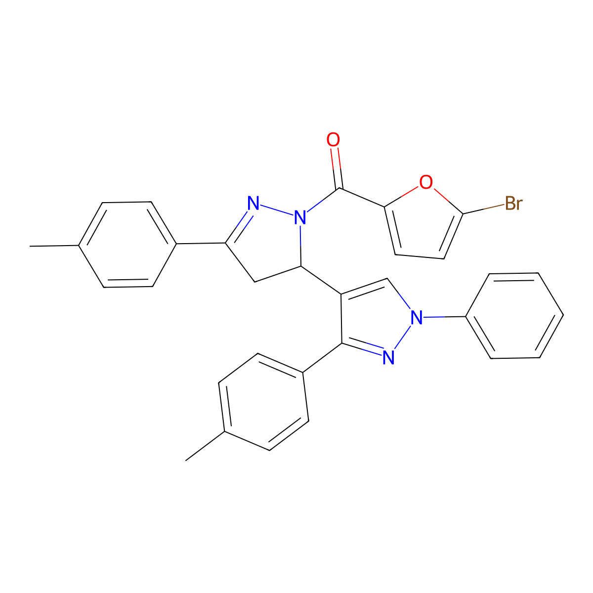(5-Bromofuran-2-yl)-[5-(4-methylphenyl)-3-[3-(4-methylphenyl)-1-phenylpyrazol-4-yl]-3,4-dihydropyrazol-2-yl]methanone molecular structure, CAS 397278-18-1