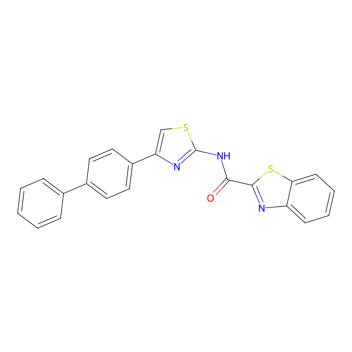 N-(4-([1,1'-biphenyl]-4-yl)thiazol-2-yl)benzo[d]thiazole-2-carboxamide molecular structure, CAS 397278-60-3