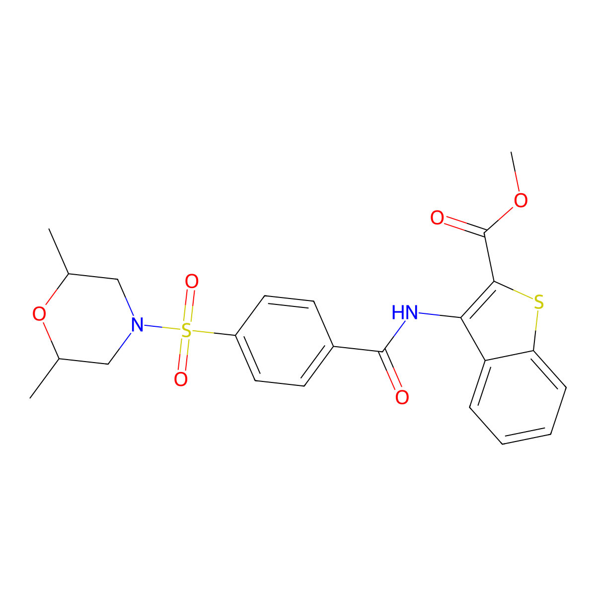 Methyl 3-(4-((2,6-dimethylmorpholino)sulfonyl)benzamido)benzo[b]thiophene-2-carboxylate molecular structure, CAS 397278-93-2