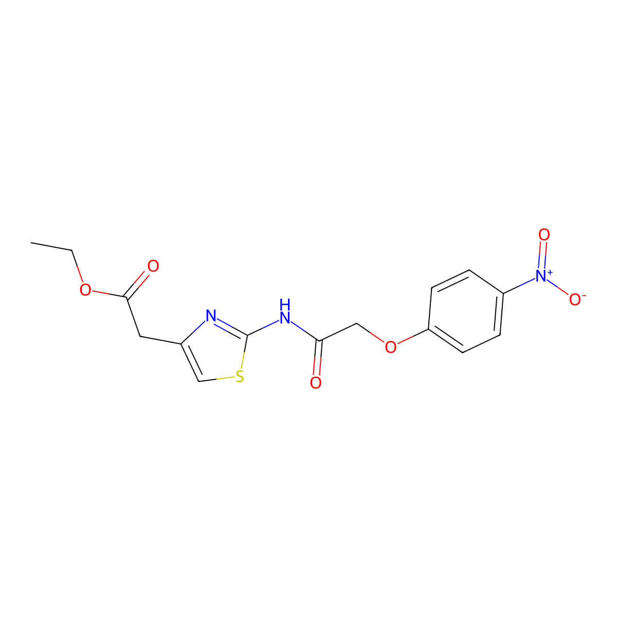 Ethyl 2-(2-(2-(4-nitrophenoxy)acetamido)thiazol-4-yl)acetate molecular structure, CAS 397279-10-6