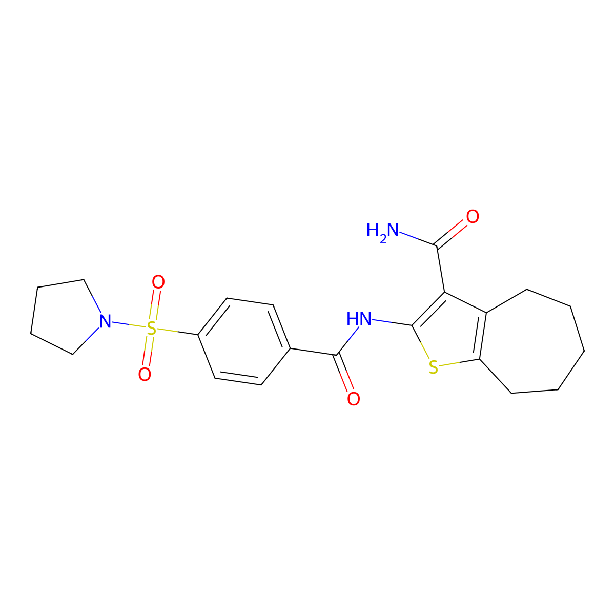 2-(4-(pyrrolidin-1-ylsulfonyl)benzamido)-5,6,7,8-tetrahydro-4H-cyclohepta[b]thiophene-3-carboxamide molecular structure, CAS 397279-35-5