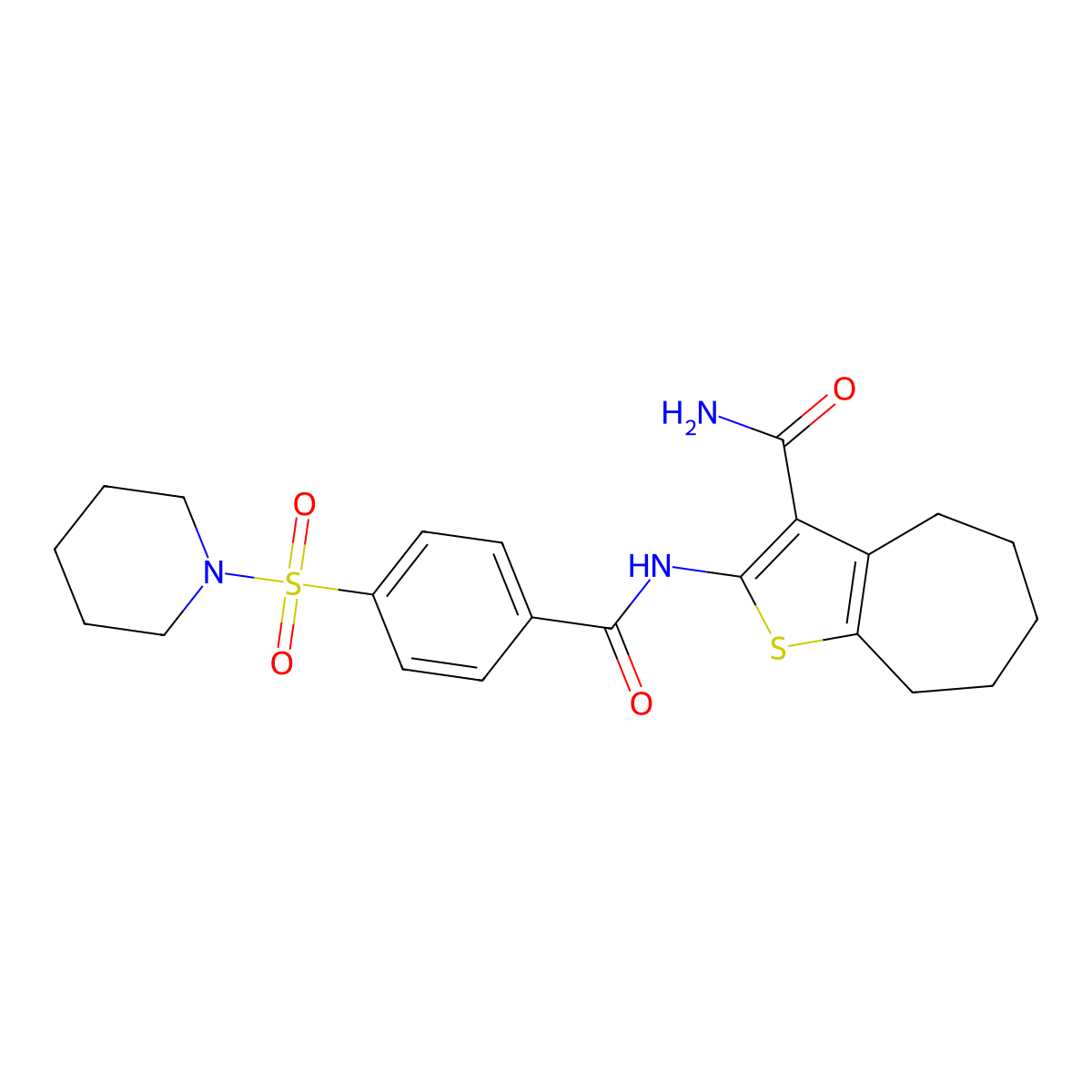 2-(4-(piperidin-1-ylsulfonyl)benzamido)-5,6,7,8-tetrahydro-4H-cyclohepta[b]thiophene-3-carboxamide molecular structure, CAS 397279-37-7