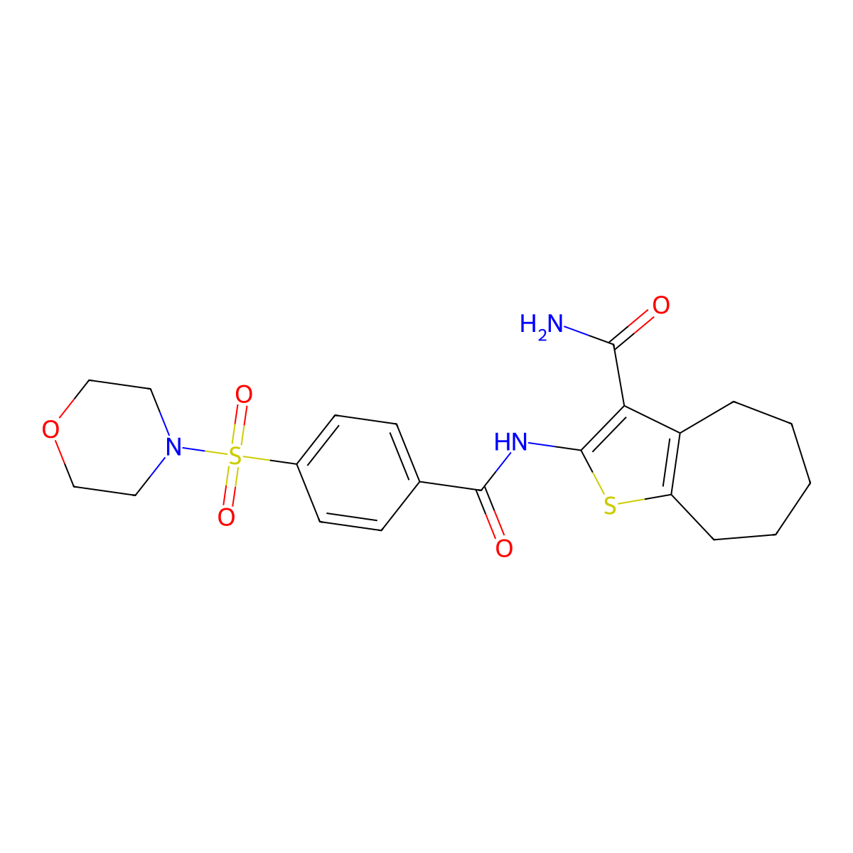 2-(4-(morpholinosulfonyl)benzamido)-5,6,7,8-tetrahydro-4H-cyclohepta[b]thiophene-3-carboxamide molecular structure, CAS 397279-40-2