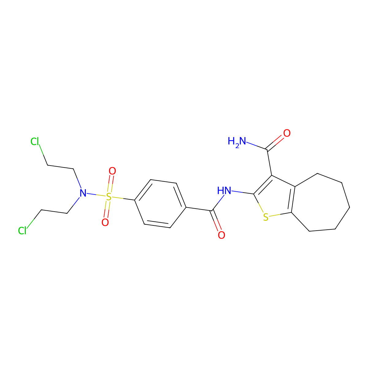 2-[[4-[bis(2-chloroethyl)sulfamoyl]benzoyl]amino]-5,6,7,8-tetrahydro-4H-cyclohepta[b]thiophene-3-carboxamide molecular structure, CAS 397279-43-5