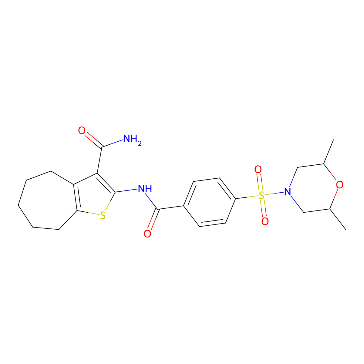 2-(4-((2,6-dimethylmorpholino)sulfonyl)benzamido)-5,6,7,8-tetrahydro-4H-cyclohepta[b]thiophene-3-carboxamide molecular structure, CAS 397279-52-6