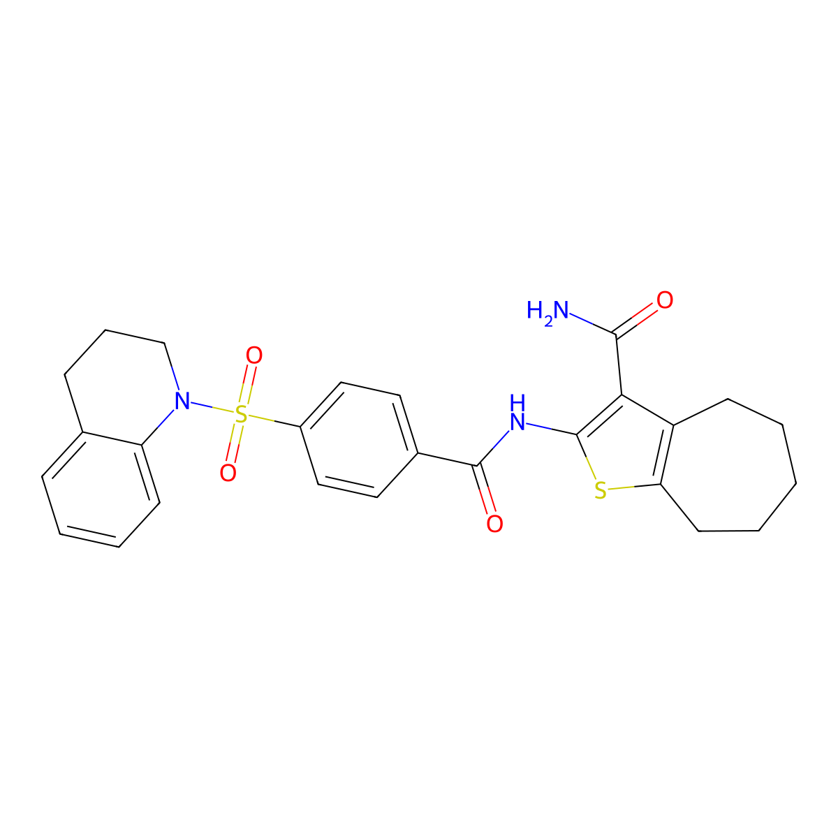 2-(4-((3,4-dihydroquinolin-1(2H)-yl)sulfonyl)benzamido)-5,6,7,8-tetrahydro-4H-cyclohepta[b]thiophene-3-carboxamide molecular structure, CAS 397279-55-9
