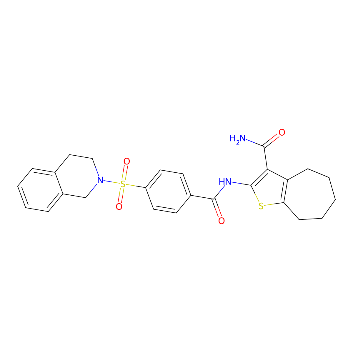 2-(4-((3,4-dihydroisoquinolin-2(1H)-yl)sulfonyl)benzamido)-5,6,7,8-tetrahydro-4H-cyclohepta[b]thiophene-3-carboxamide molecular structure, CAS 397279-61-7