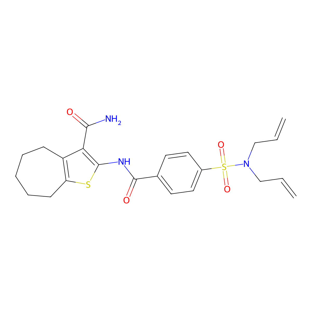 2-(4-(N,N-diallylsulfamoyl)benzamido)-5,6,7,8-tetrahydro-4H-cyclohepta[b]thiophene-3-carboxamide molecular structure, CAS 397279-64-0