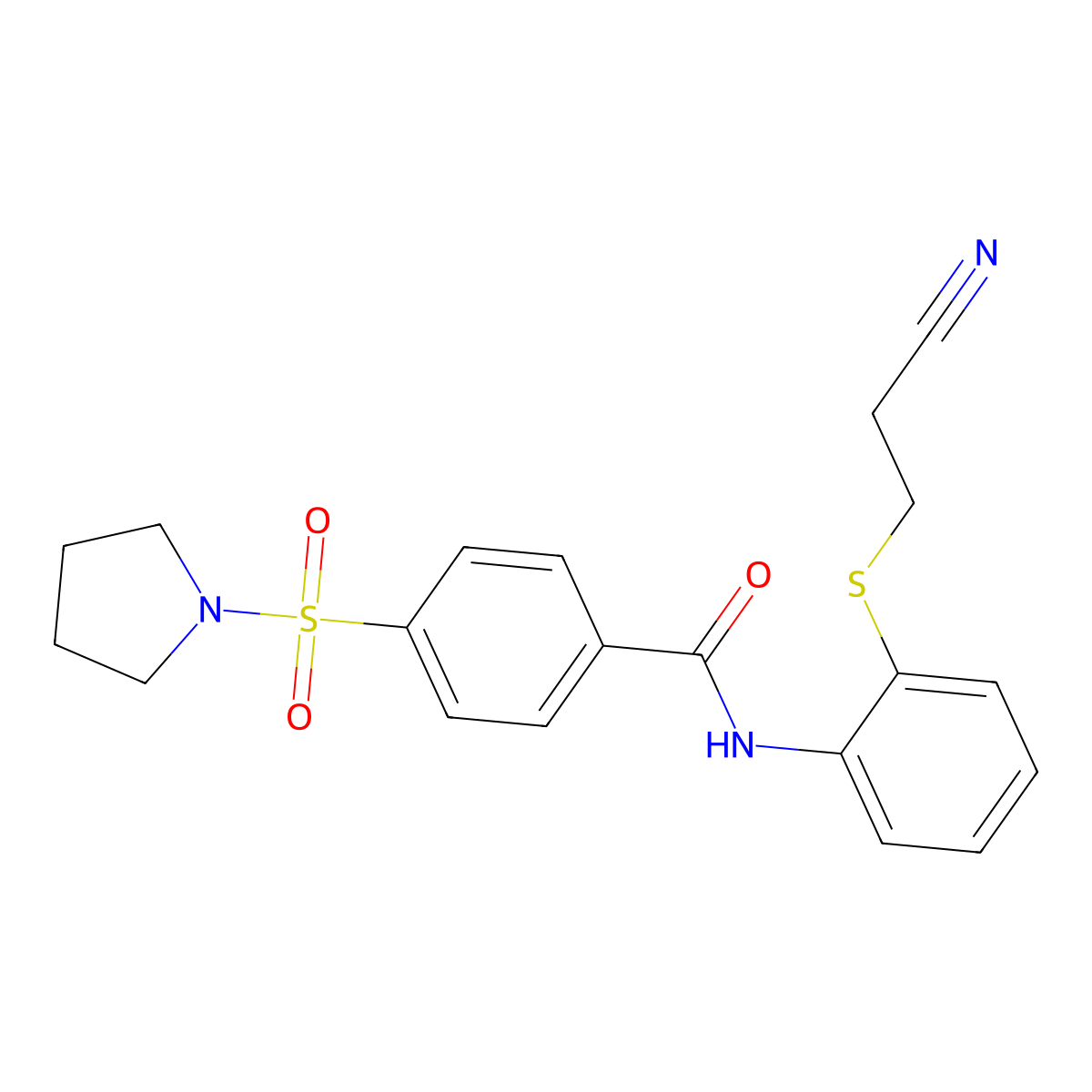 N-(2-((2-cyanoethyl)thio)phenyl)-4-(pyrrolidin-1-ylsulfonyl)benzamide molecular structure, CAS 397280-49-8