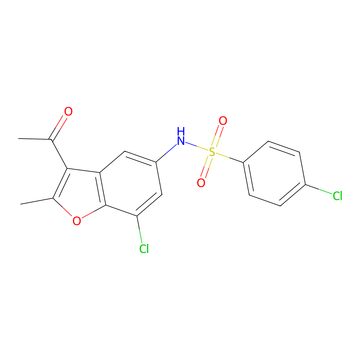 N-(3-acetyl-7-chloro-2-methylbenzofuran-5-yl)-4-chlorobenzenesulfonamide molecular structure, CAS 397280-84-1