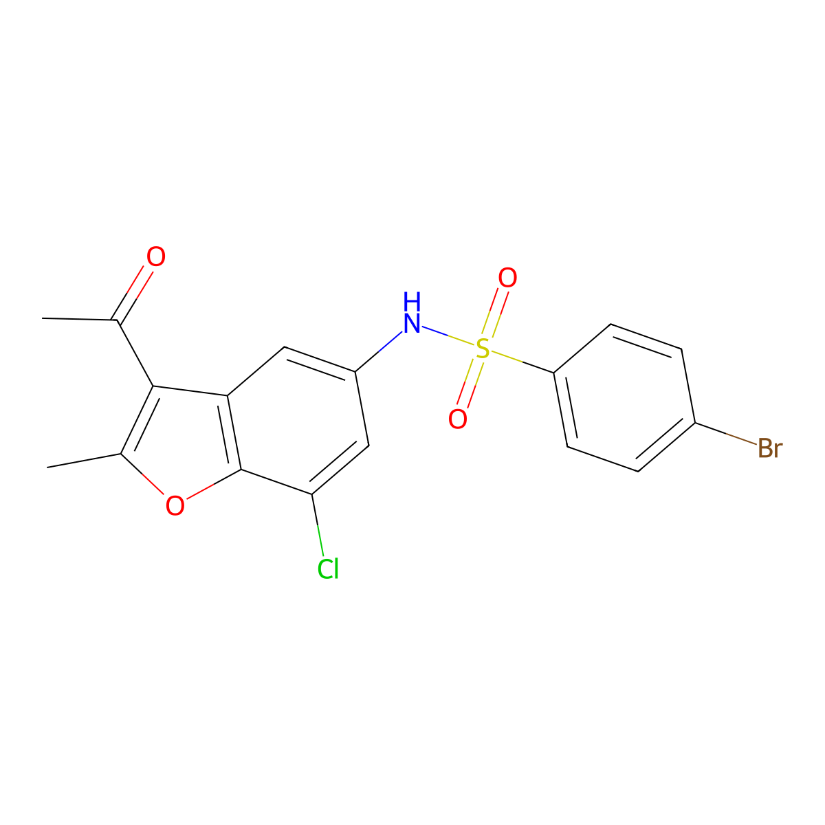 N-(3-acetyl-7-chloro-2-methyl-1-benzofuran-5-yl)-4-bromobenzenesulfonamide molecular structure, CAS 397280-86-3