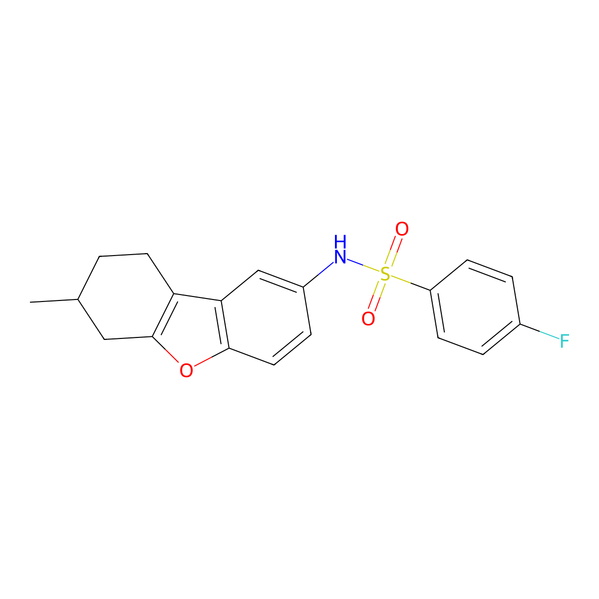 4-fluoro-N-(7-methyl-6,7,8,9-tetrahydrodibenzofuran-2-yl)benzenesulfonamide molecular structure, CAS 397281-07-1