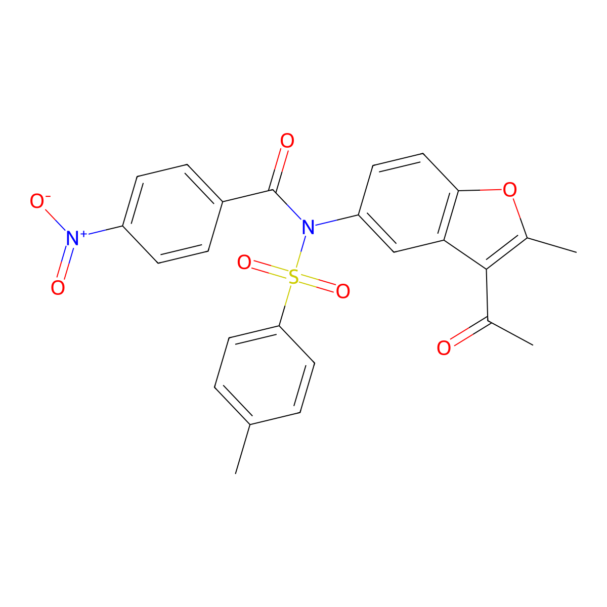 N-(3-acetyl-2-methylbenzofuran-5-yl)-4-nitro-N-tosylbenzamide molecular structure, CAS 397281-26-4