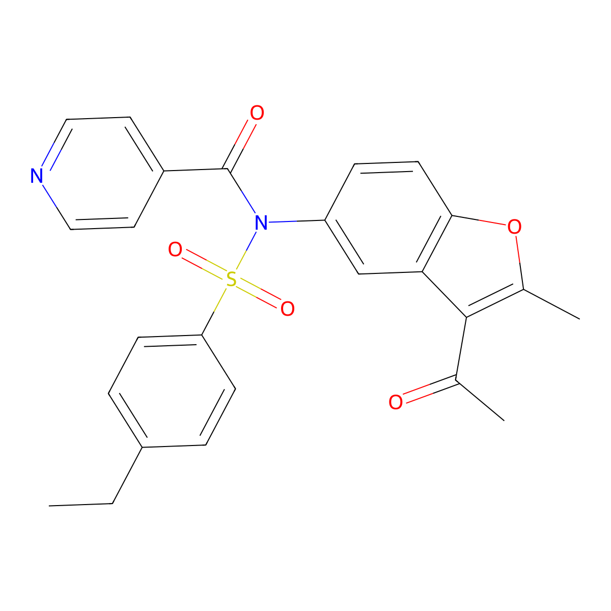 N-(3-acetyl-2-methyl-1-benzofuran-5-yl)-4-ethyl-N-isonicotinoylbenzenesulfonamide molecular structure, CAS 397281-35-5