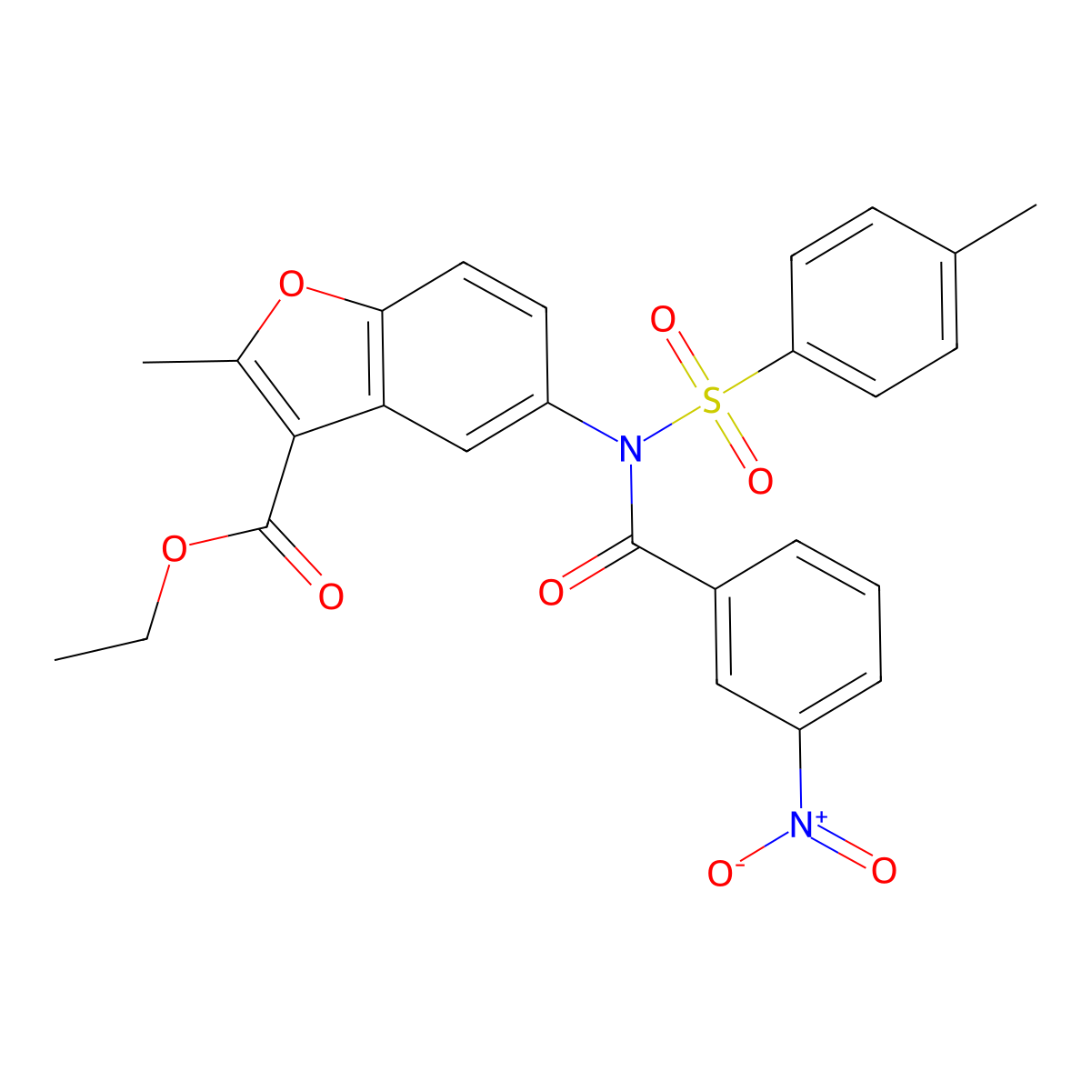 ethyl 2-methyl-5-(3-nitro-N-tosylbenzamido)benzofuran-3-carboxylate molecular structure, CAS 397281-38-8