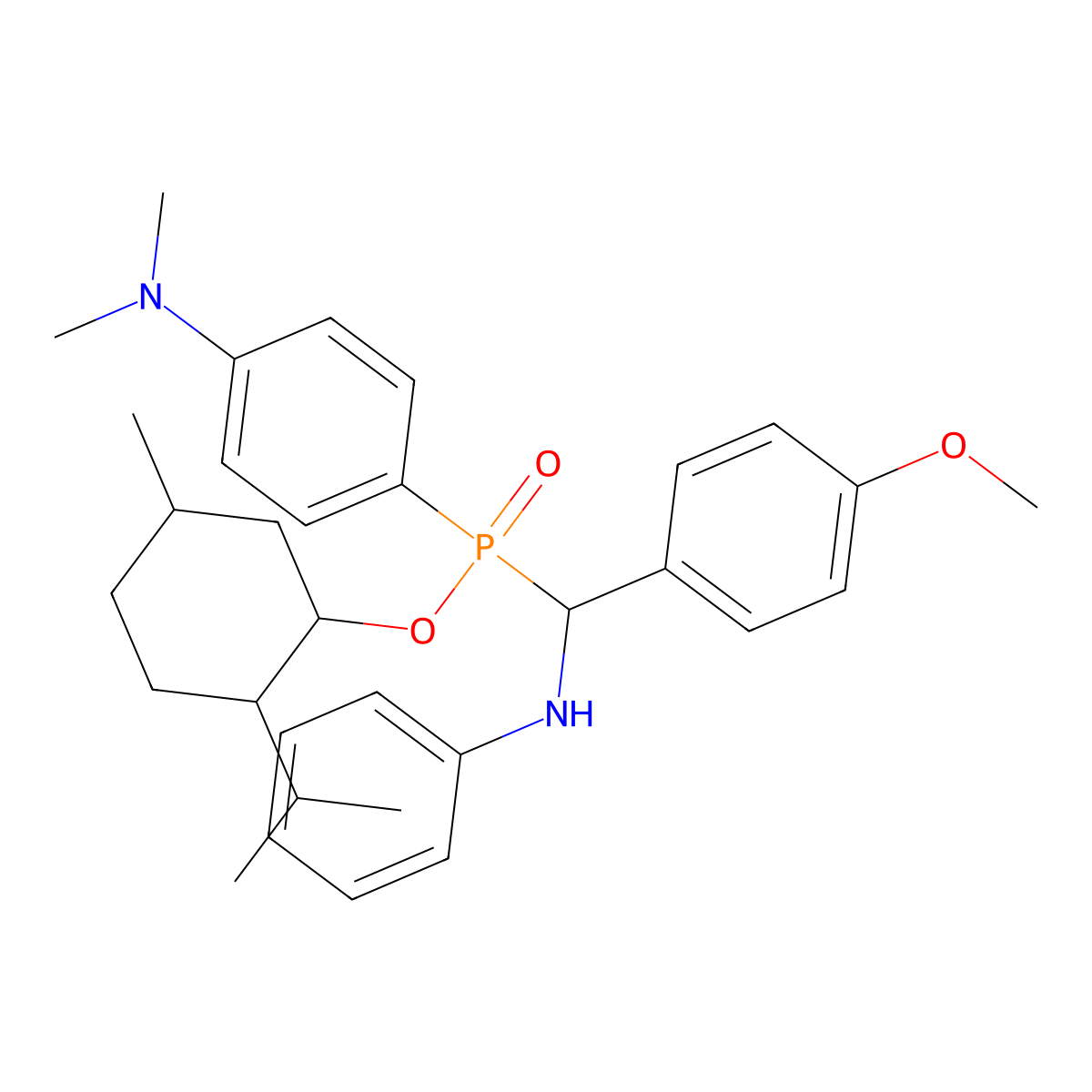 2-Isopropyl-5-methylcyclohexyl (4-(dimethylamino)phenyl)((4-methoxyphenyl)(phenylamino)methyl)phosphinate molecular structure, CAS 397282-53-0