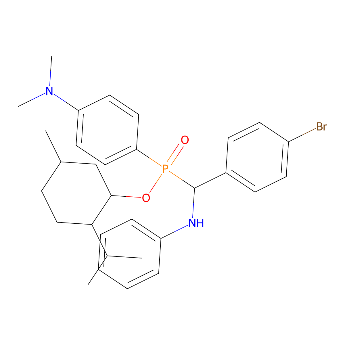 5-Methyl-2-(propan-2-yl)cyclohexyl [(4-bromophenyl)(phenylamino)methyl][4-(dimethylamino)phenyl]phosphinate molecular structure, CAS 397282-65-4