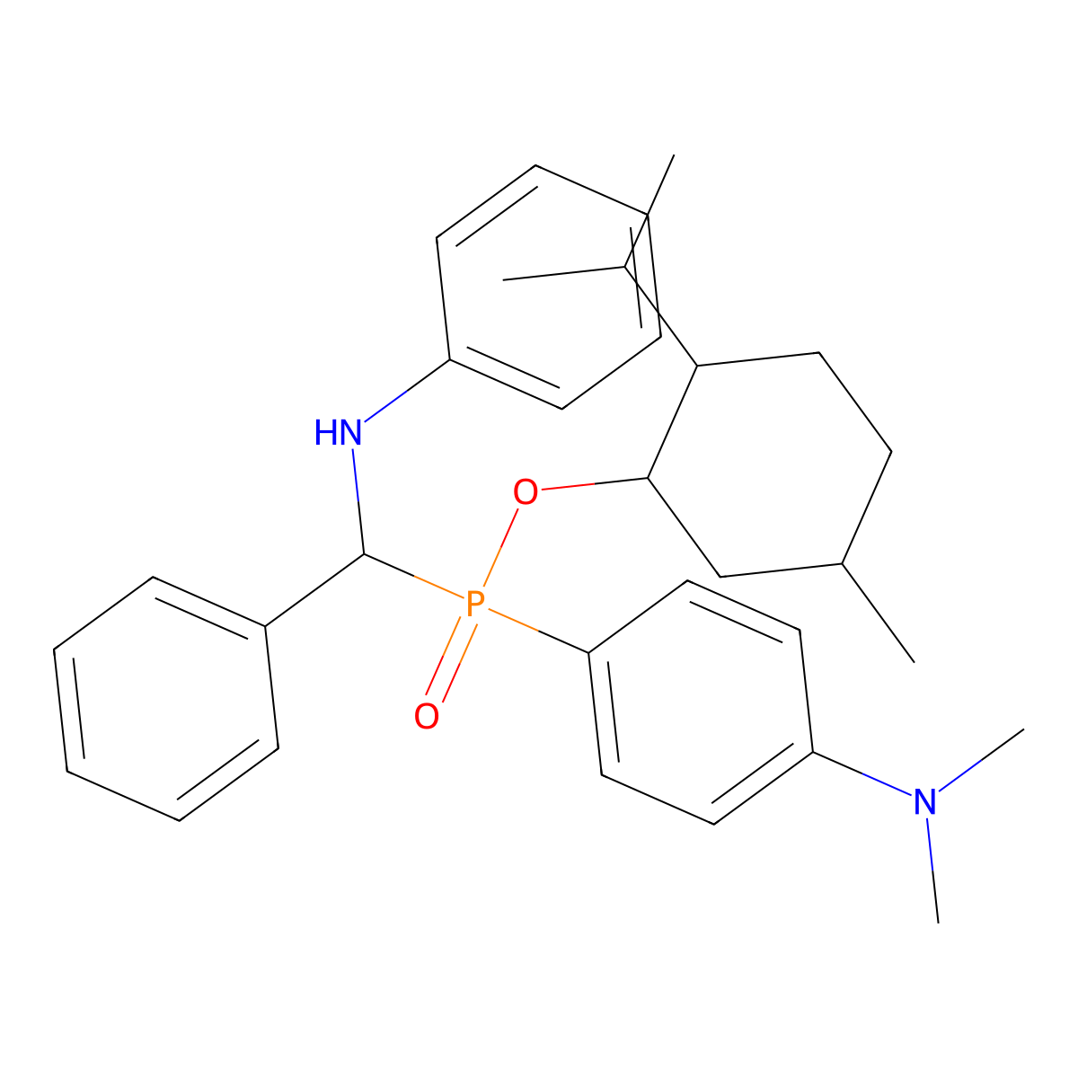 2-Isopropyl-5-methylcyclohexyl (4-(dimethylamino)phenyl)(phenyl(phenylamino)methyl)phosphinate molecular structure, CAS 397282-72-3