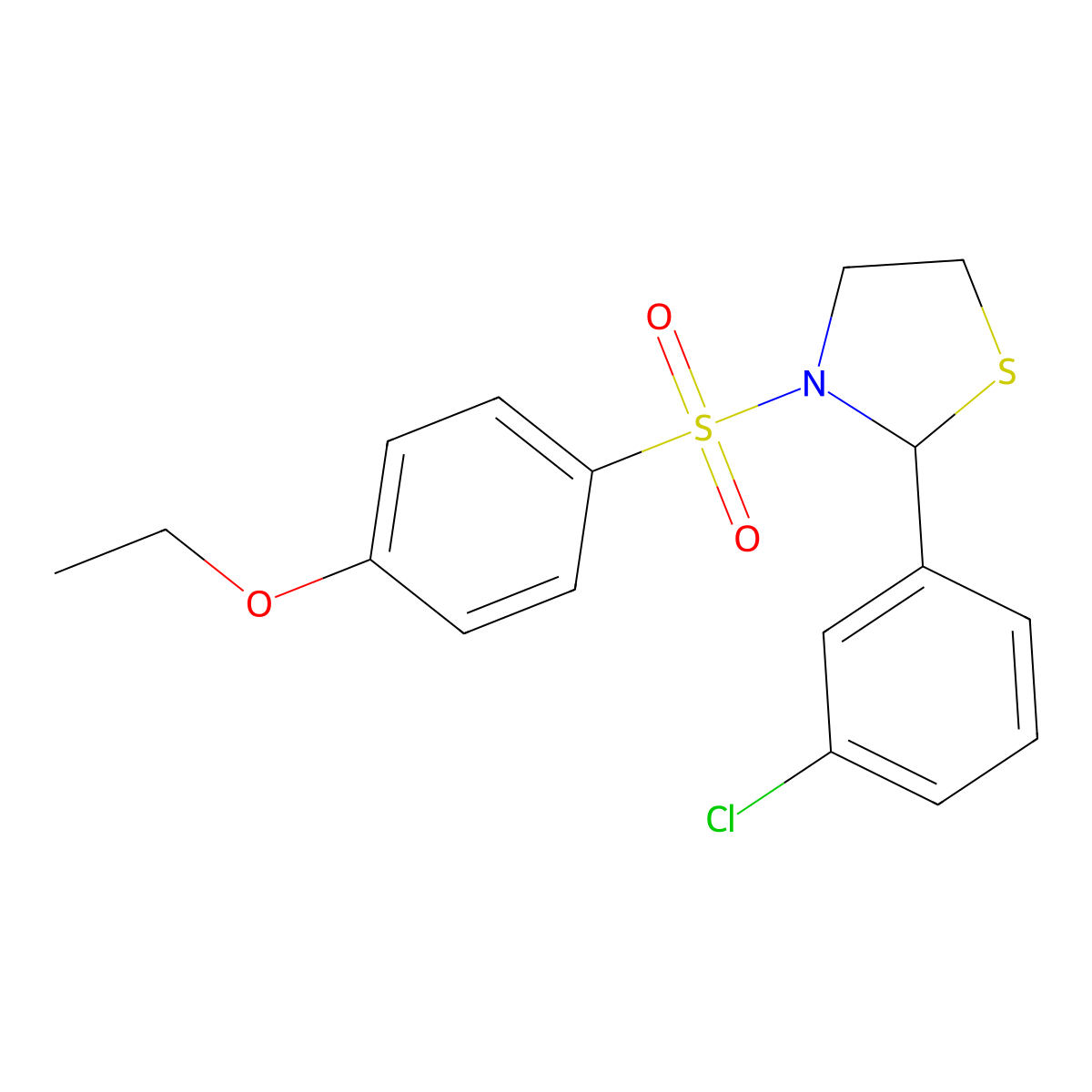 2-(3-Chlorophenyl)-3-((4-ethoxyphenyl)sulfonyl)thiazolidine molecular structure, CAS 397283-62-4