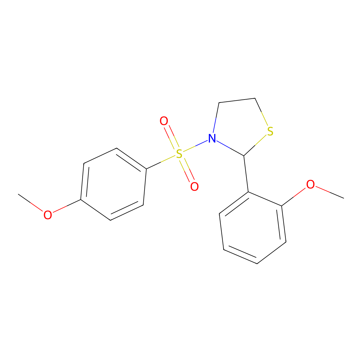 2-(2-Methoxyphenyl)-3-((4-methoxyphenyl)sulfonyl)thiazolidine molecular structure, CAS 397283-86-2