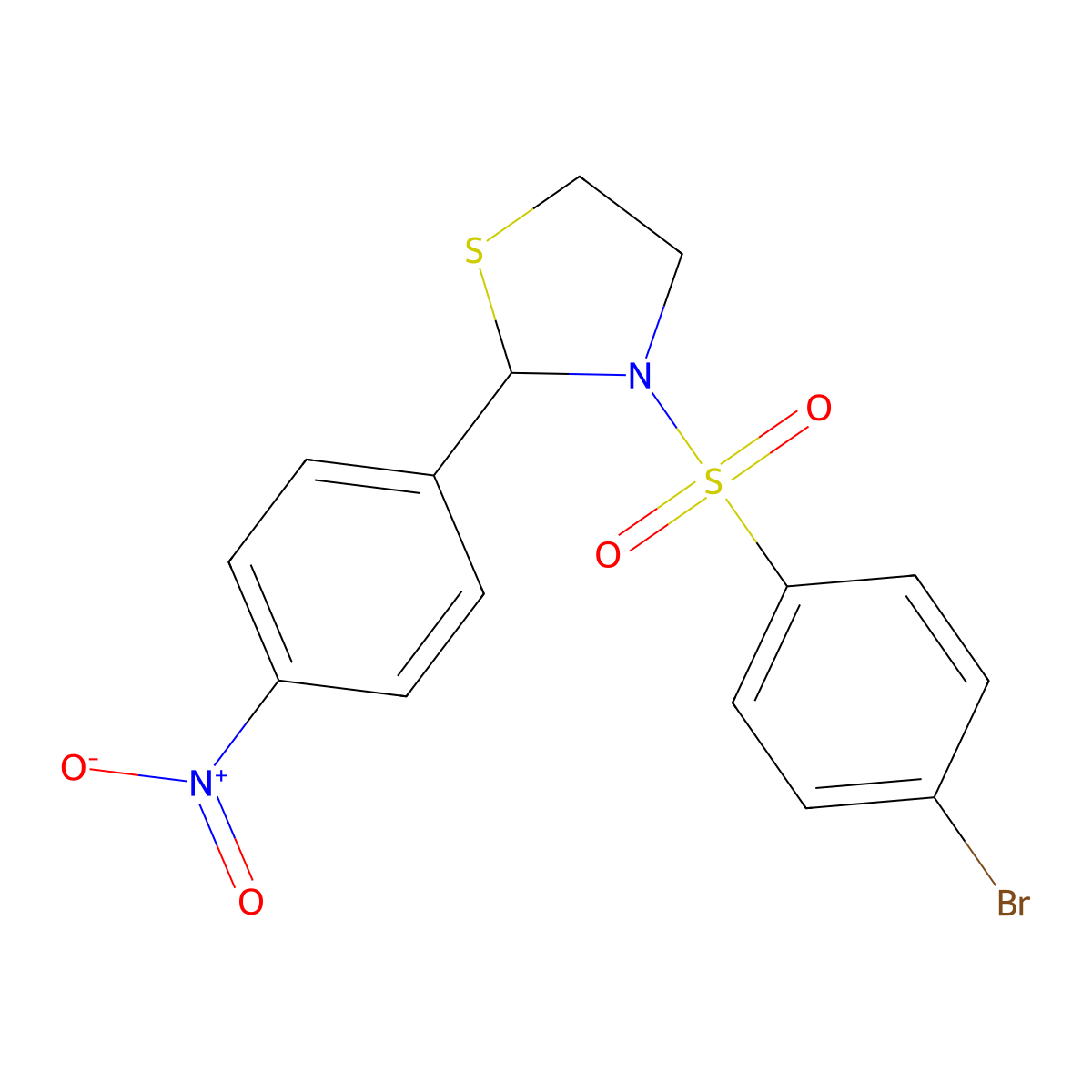 3-((4-Bromophenyl)sulfonyl)-2-(4-nitrophenyl)thiazolidine molecular structure, CAS 397284-00-3