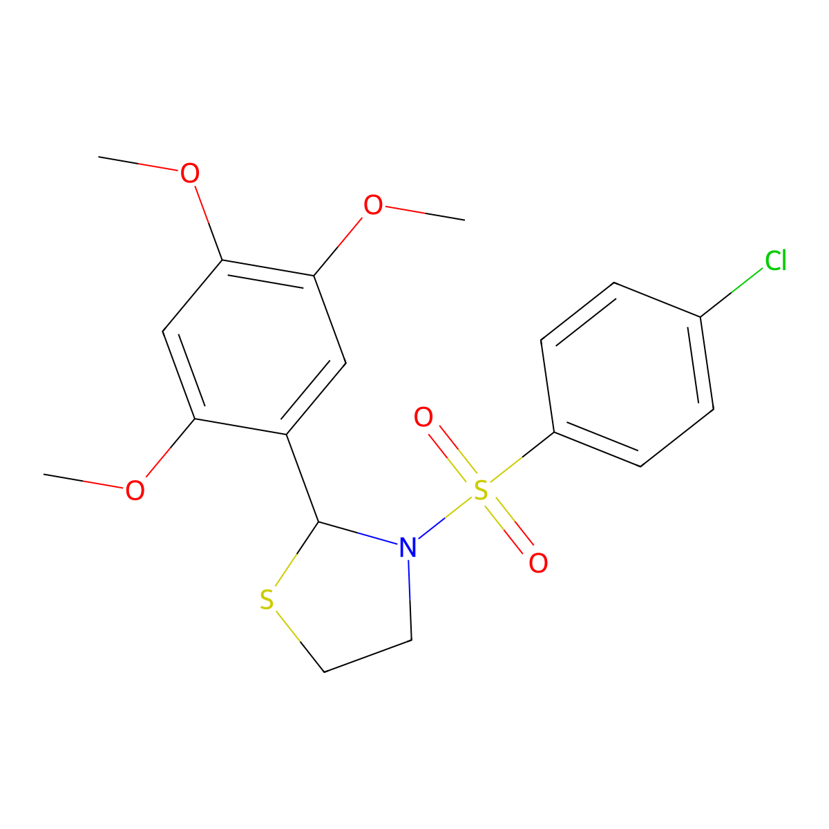 3-(4-Chlorophenyl)sulfonyl-2-(2,4,5-trimethoxyphenyl)-1,3-thiazolidine molecular structure, CAS 397284-03-6