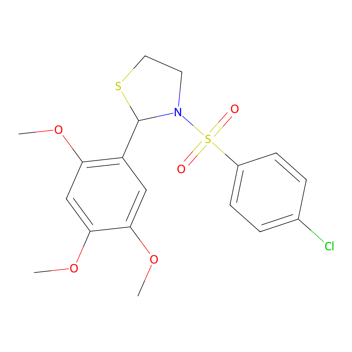 3-(4-Chlorophenyl)sulfonyl-2-(2,4,5-trimethoxyphenyl)-1,3-thiazolidine molecular structure, CAS 397284-03-6