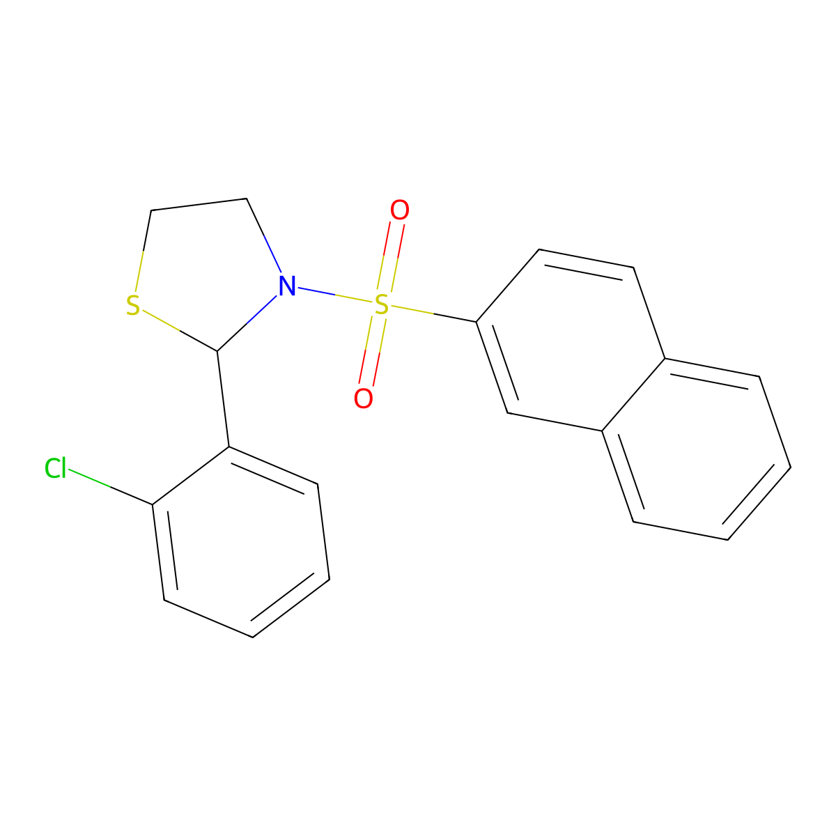2-(2-Chlorophenyl)-3-(naphthalen-2-ylsulfonyl)thiazolidine molecular structure, CAS 397284-88-7