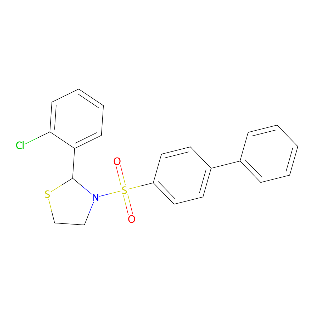 2-(2-Chlorophenyl)-3-(4-phenylphenyl)sulfonyl-1,3-thiazolidine molecular structure, CAS 397284-90-1