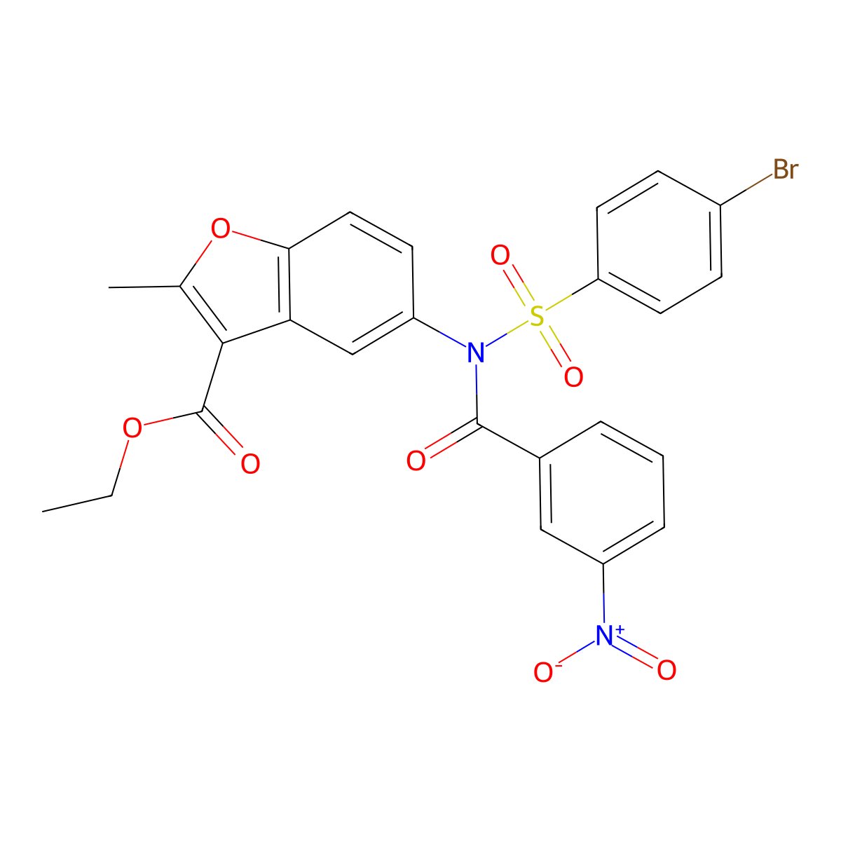 ethyl 5-(N-((4-bromophenyl)sulfonyl)-3-nitrobenzamido)-2-methylbenzofuran-3-carboxylate molecular structure, CAS 397287-65-9