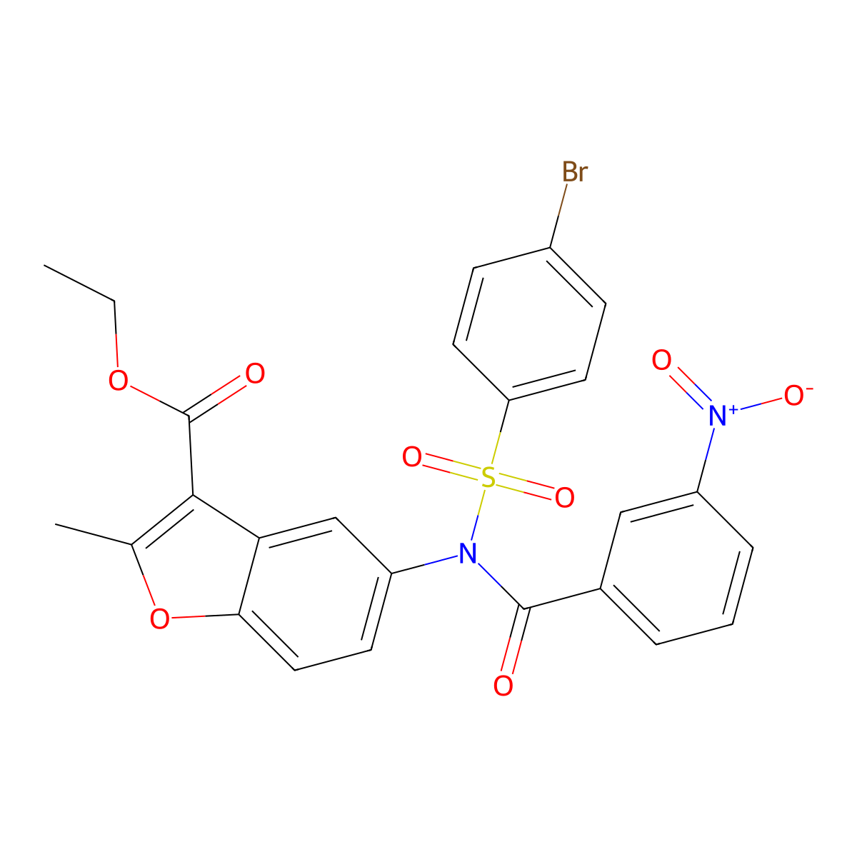 ethyl 5-(N-((4-bromophenyl)sulfonyl)-3-nitrobenzamido)-2-methylbenzofuran-3-carboxylate molecular structure, CAS 397287-65-9