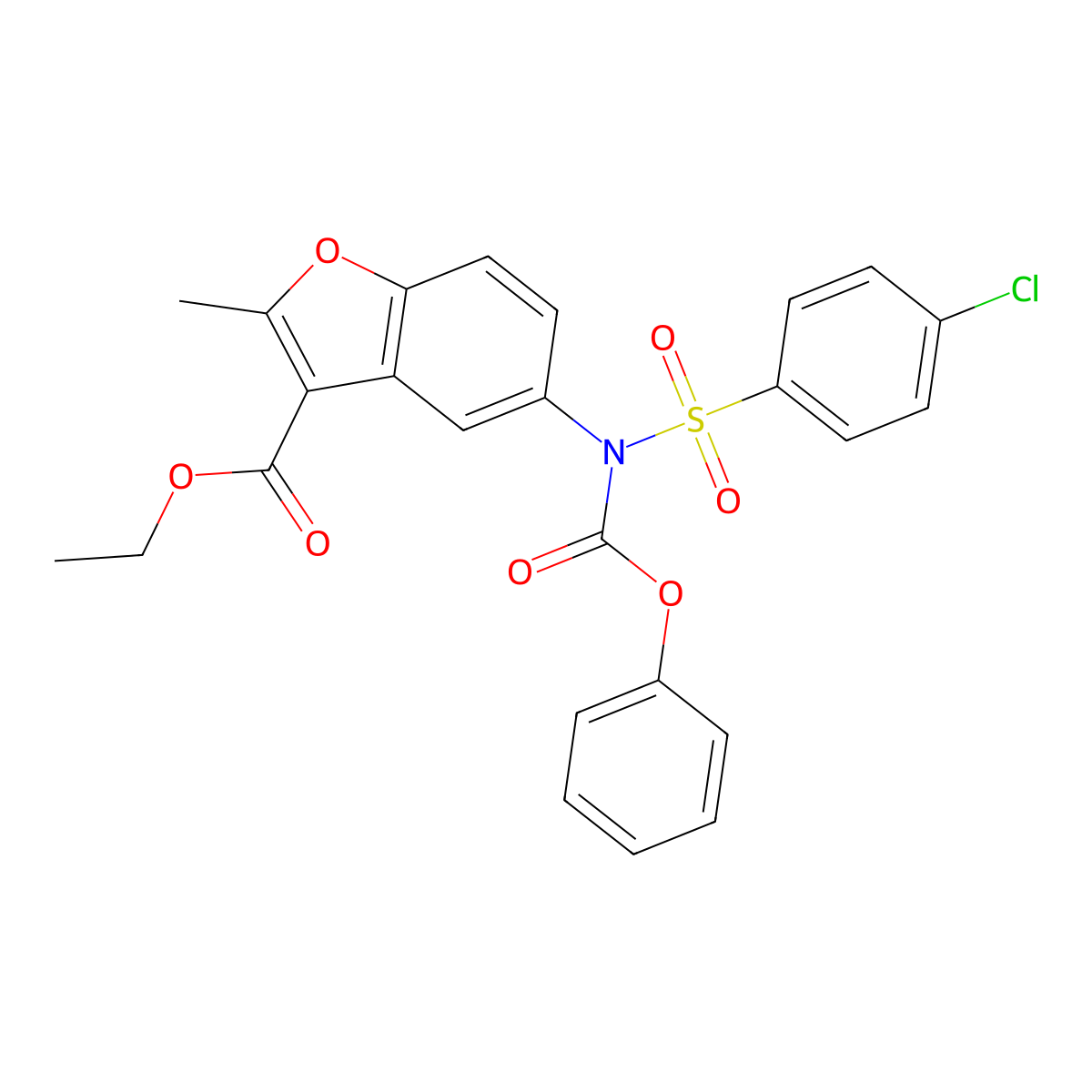 Ethyl 2-methyl-5-[N-(phenoxycarbonyl)4-chlorobenzenesulfonamido]-1-benzofuran-3-carboxylate molecular structure, CAS 397287-73-9