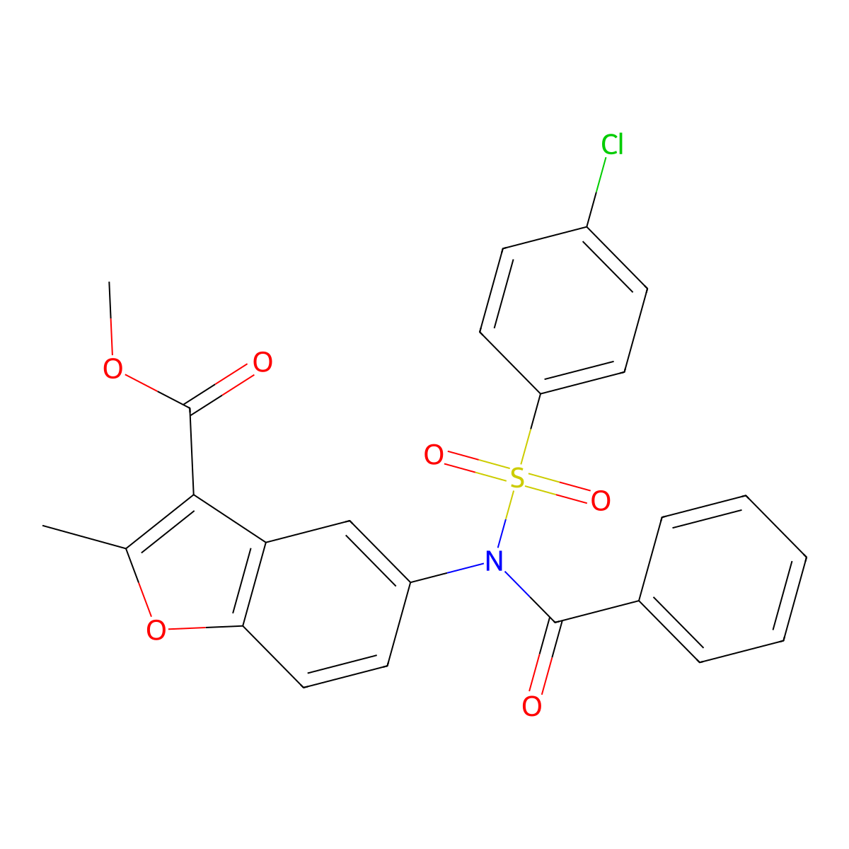 Methyl 5-{benzoyl[(4-chlorophenyl)sulfonyl]amino}-2-methyl-1-benzofuran-3-carboxylate molecular structure, CAS 397287-84-2