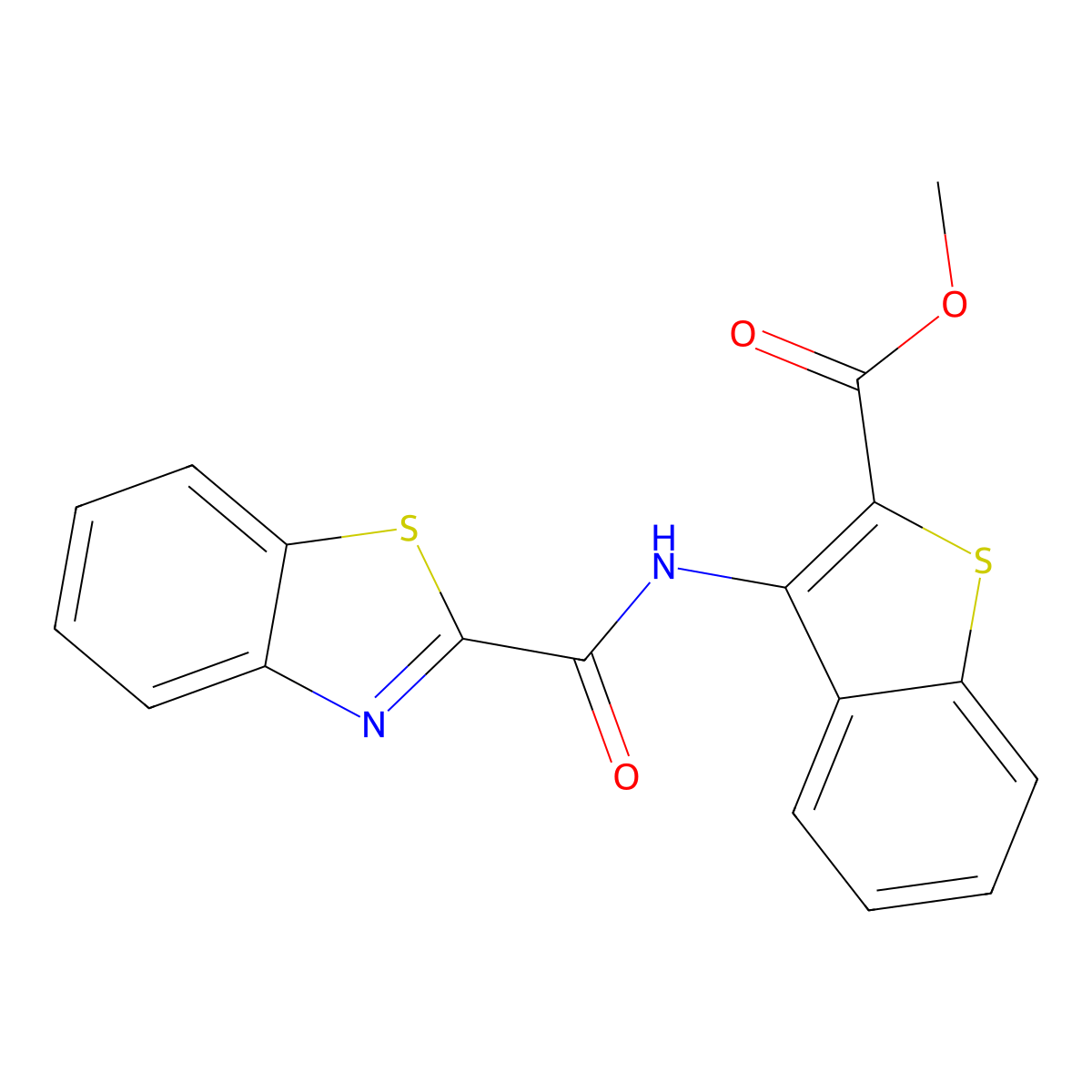 Methyl 3-(benzo[d]thiazole-2-carboxamido)benzo[b]thiophene-2-carboxylate molecular structure, CAS 397288-66-3