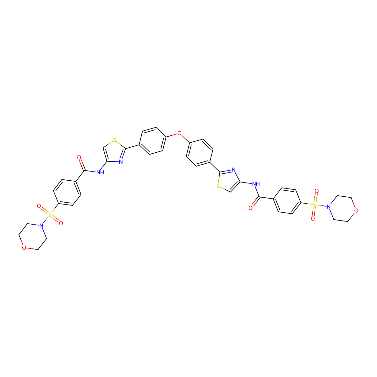 4-morpholin-4-ylsulfonyl-N-[2-[4-[4-[4-[(4-morpholin-4-ylsulfonylbenzoyl)amino]-1,3-thiazol-2-yl]phenoxy]phenyl]-1,3-thiazol-4-yl]benzamide molecular structure, CAS 397289-02-0