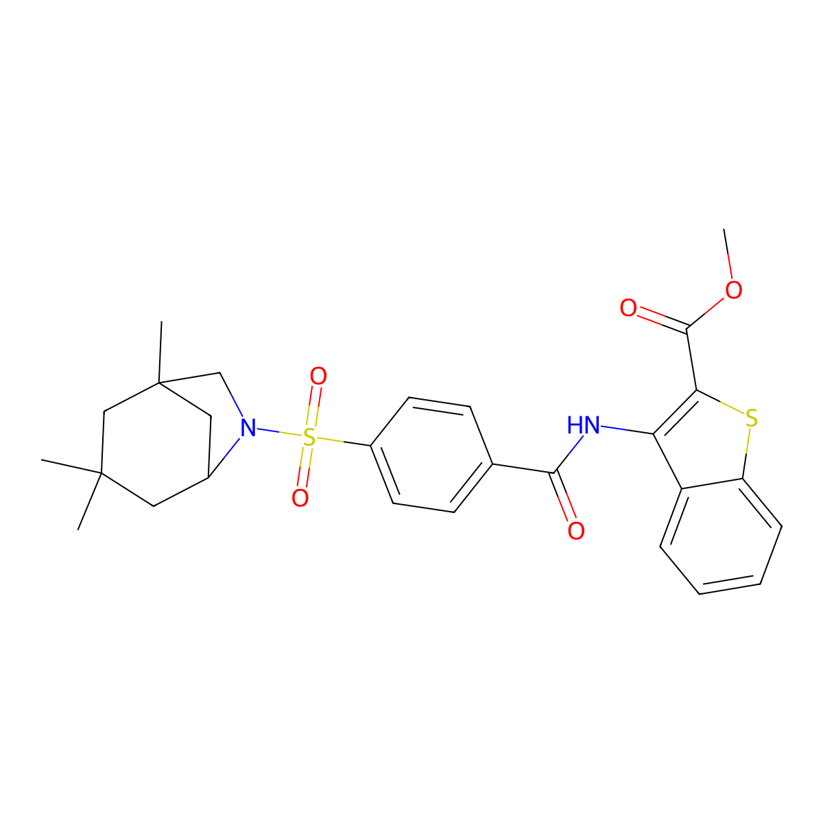 Methyl 3-(4-((1,3,3-trimethyl-6-azabicyclo[3.2.1]octan-6-yl)sulfonyl)benzamido)benzo[b]thiophene-2-carboxylate molecular structure, CAS 397289-51-9