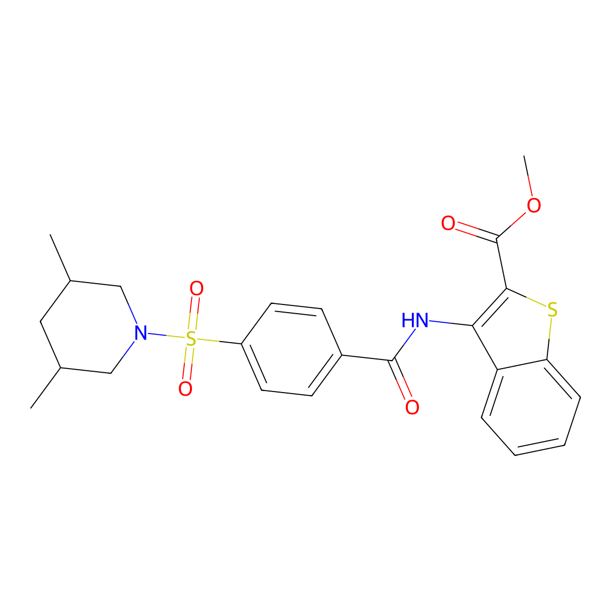 Methyl 3-(4-((3,5-dimethylpiperidin-1-yl)sulfonyl)benzamido)benzo[b]thiophene-2-carboxylate molecular structure, CAS 397289-54-2