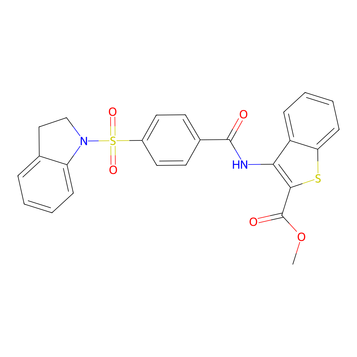 Methyl 3-(4-(indolin-1-ylsulfonyl)benzamido)benzo[b]thiophene-2-carboxylate molecular structure, CAS 397289-57-5