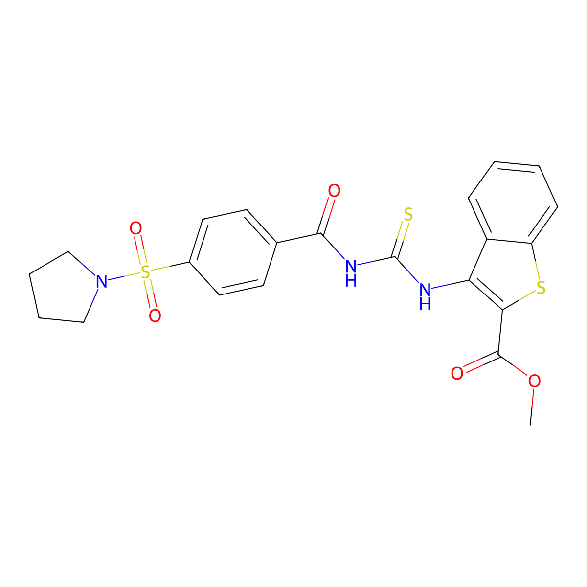 Methyl 3-(3-(4-(pyrrolidin-1-ylsulfonyl)benzoyl)thioureido)benzo[b]thiophene-2-carboxylate molecular structure, CAS 397289-60-0
