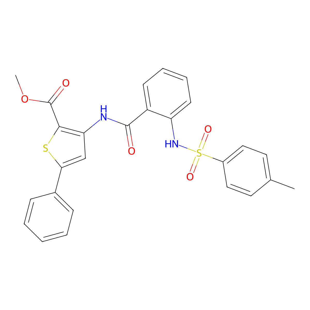 Methyl 3-[[2-[(4-methylphenyl)sulfonylamino]benzoyl]amino]-5-phenylthiophene-2-carboxylate molecular structure, CAS 397289-75-7