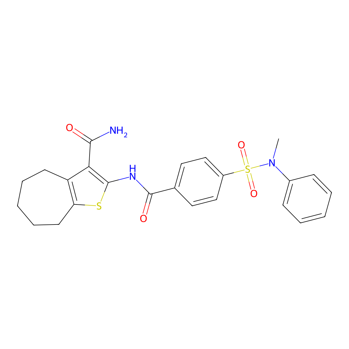 2-(4-(N-methyl-N-phenylsulfamoyl)benzamido)-5,6,7,8-tetrahydro-4H-cyclohepta[b]thiophene-3-carboxamide molecular structure, CAS 397290-08-3