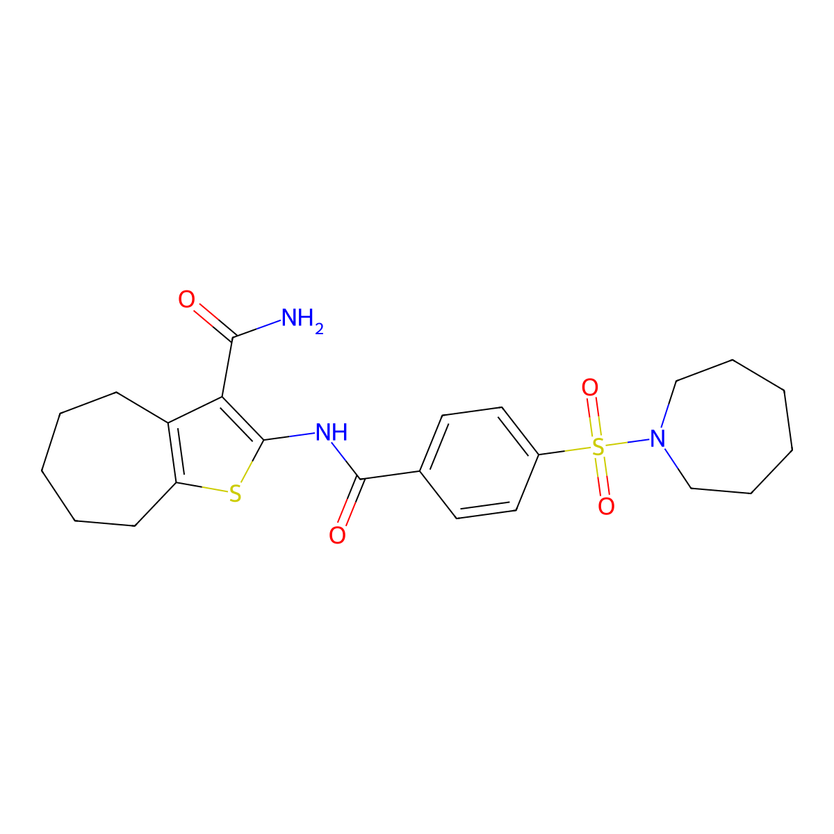 2-(4-(azepan-1-ylsulfonyl)benzamido)-5,6,7,8-tetrahydro-4H-cyclohepta[b]thiophene-3-carboxamide molecular structure, CAS 397290-10-7