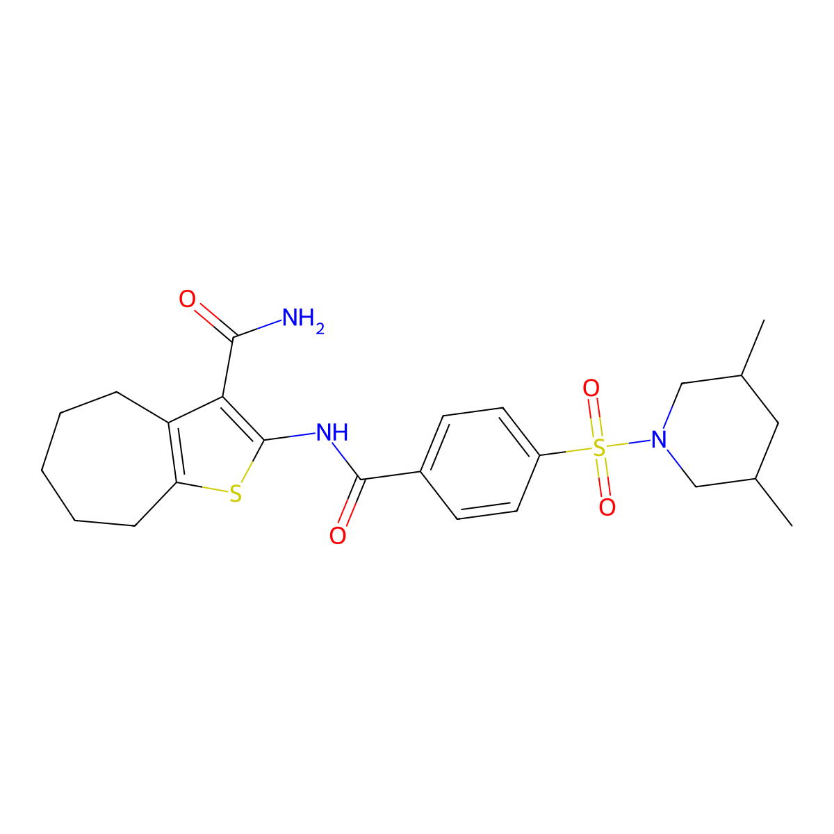 2-(4-((3,5-dimethylpiperidin-1-yl)sulfonyl)benzamido)-5,6,7,8-tetrahydro-4H-cyclohepta[b]thiophene-3-carboxamide molecular structure, CAS 397290-14-1