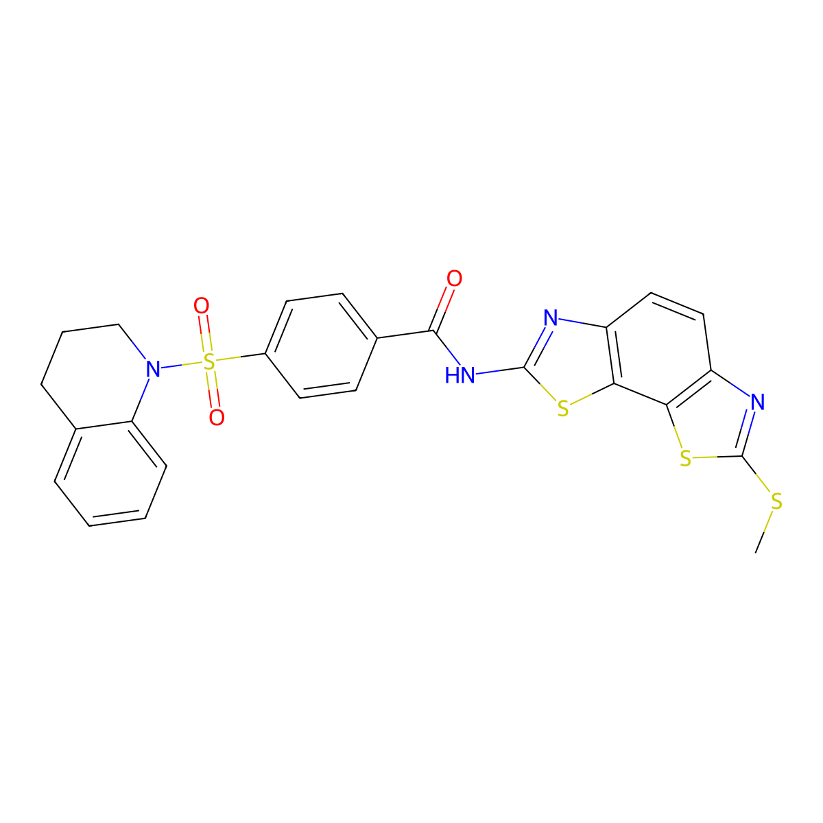 4-(3,4-dihydro-2H-quinolin-1-ylsulfonyl)-N-(2-methylsulfanyl-[1,3]thiazolo[4,5-g][1,3]benzothiazol-7-yl)benzamide molecular structure, CAS 397290-35-6