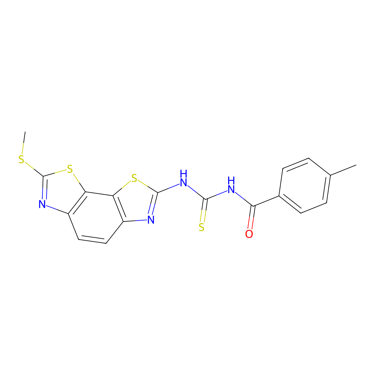 4-methyl-N-[(2-methylsulfanyl-[1,3]thiazolo[4,5-g][1,3]benzothiazol-7-yl)carbamothioyl]benzamide molecular structure, CAS 397290-39-0