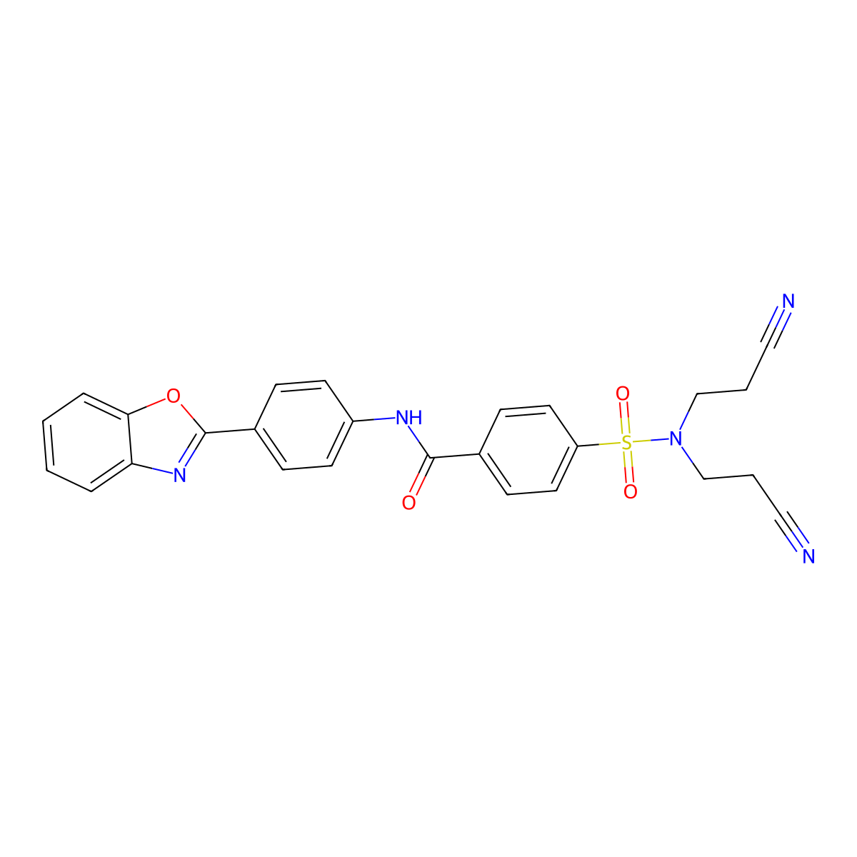 N-[4-(1,3-benzoxazol-2-yl)phenyl]-4-[bis(2-cyanoethyl)sulfamoyl]benzamide molecular structure, CAS 397290-47-0