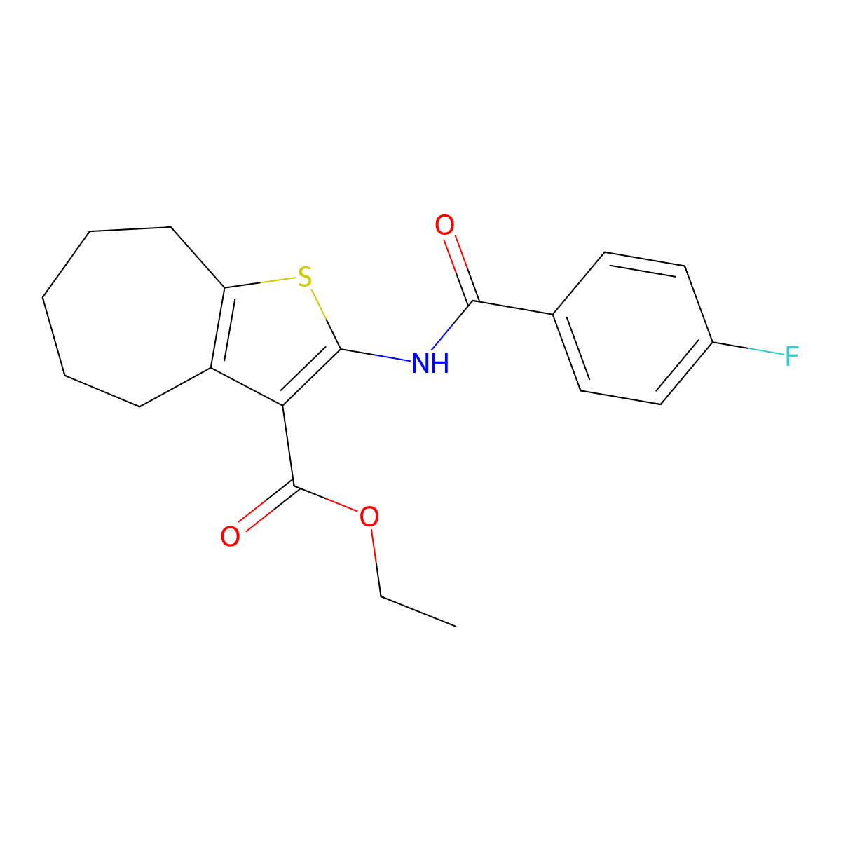 ethyl 2-(4-fluorobenzamido)-5,6,7,8-tetrahydro-4H-cyclohepta[b]thiophene-3-carboxylate molecular structure, CAS 397290-57-2