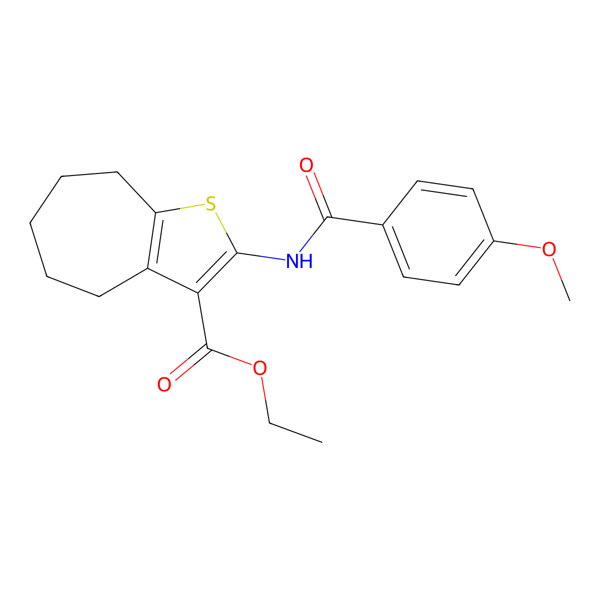 ethyl 2-[(4-methoxybenzoyl)amino]-5,6,7,8-tetrahydro-4H-cyclohepta[b]thiophene-3-carboxylate molecular structure, CAS 397290-59-4