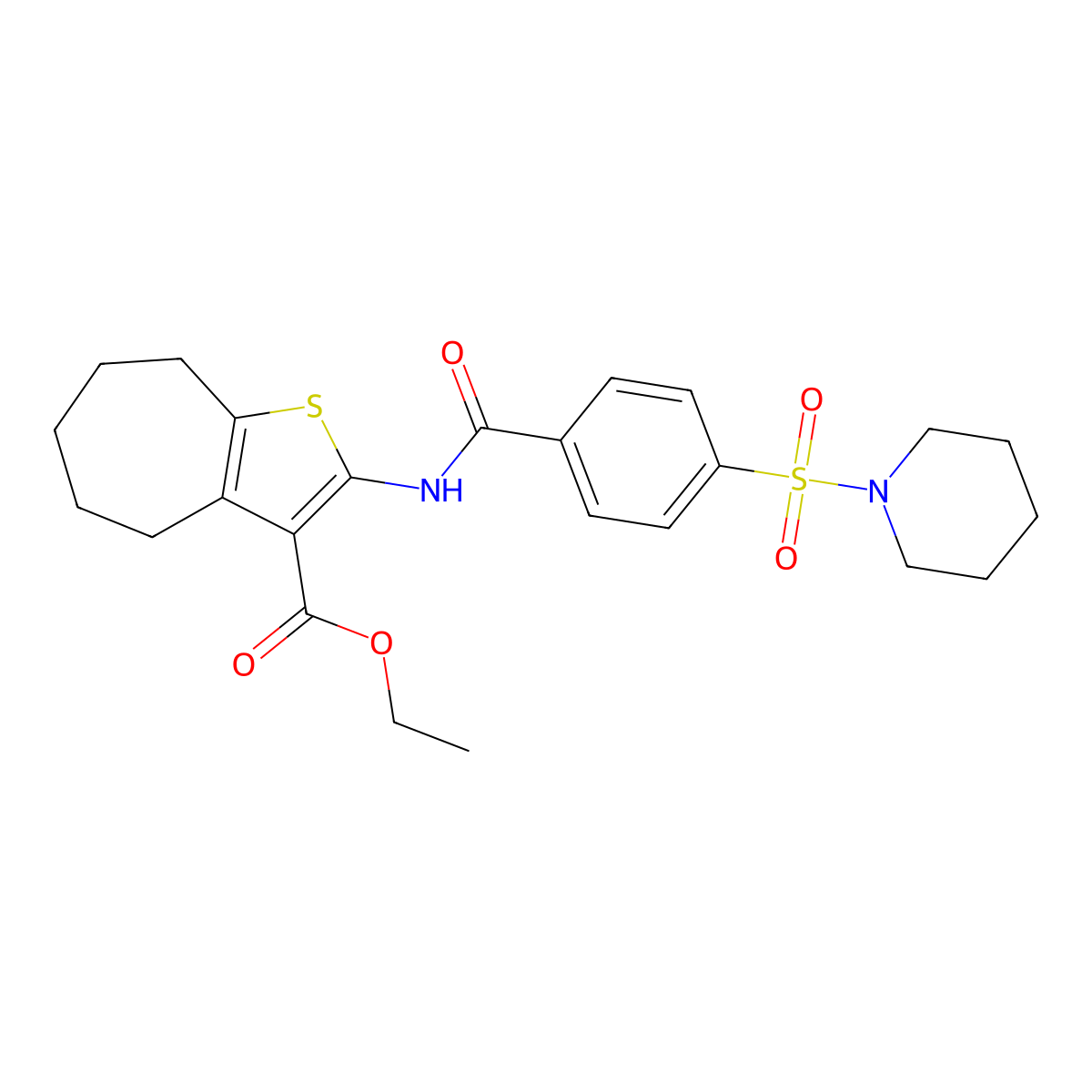 ethyl 2-(4-(piperidin-1-ylsulfonyl)benzamido)-5,6,7,8-tetrahydro-4H-cyclohepta[b]thiophene-3-carboxylate molecular structure, CAS 397290-62-9