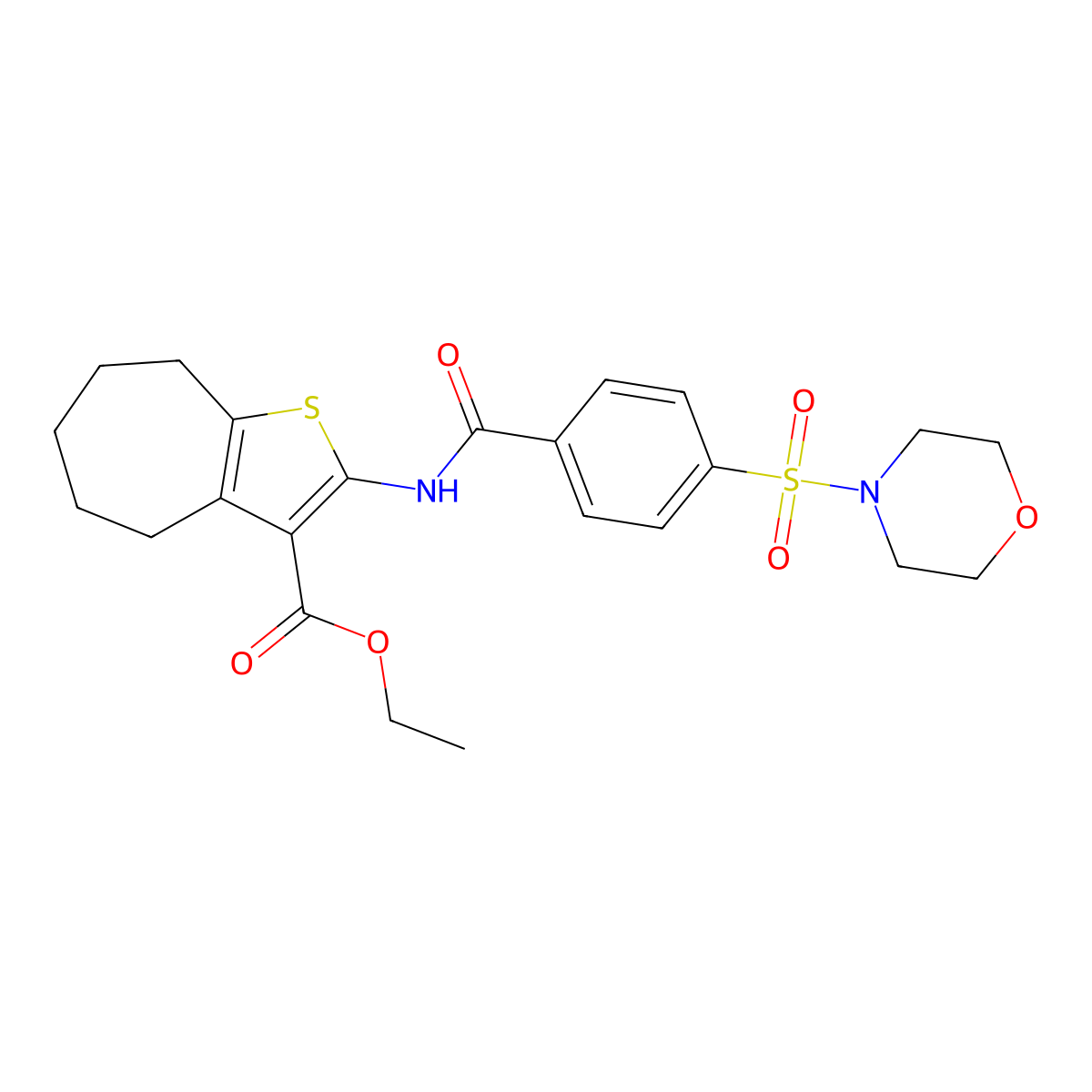 ethyl 2-(4-(morpholinosulfonyl)benzamido)-5,6,7,8-tetrahydro-4H-cyclohepta[b]thiophene-3-carboxylate molecular structure, CAS 397290-63-0